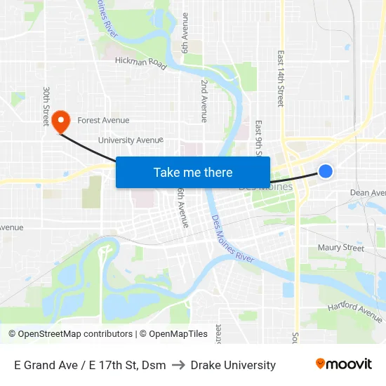 E Grand Ave / E 17th St, Dsm to Drake University map
