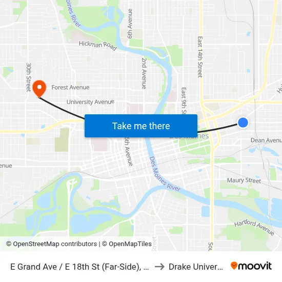 E Grand Ave / E 18th St (Far-Side), Dsm to Drake University map