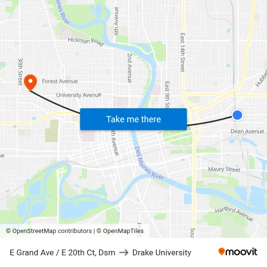 E Grand Ave / E 20th Ct, Dsm to Drake University map