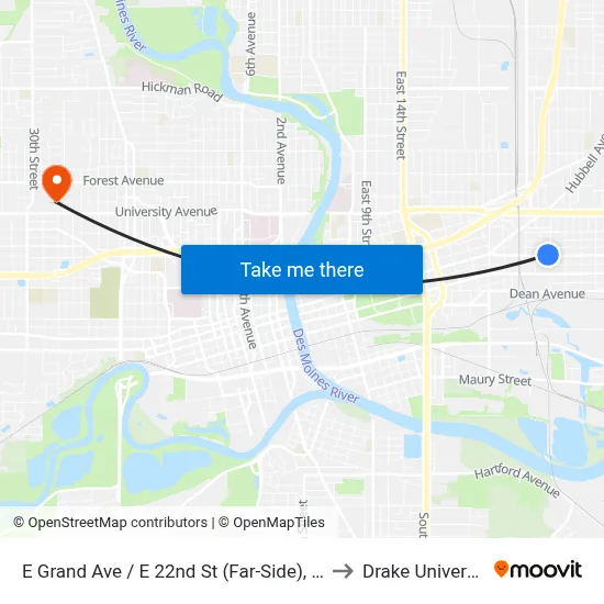 E Grand Ave / E 22nd St (Far-Side), Dsm to Drake University map
