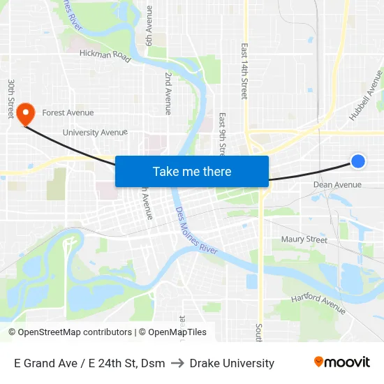 E Grand Ave / E 24th St, Dsm to Drake University map