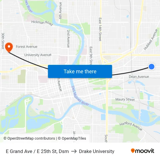 E Grand Ave / E 25th St, Dsm to Drake University map