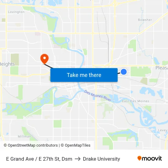 E Grand Ave / E 27th St, Dsm to Drake University map