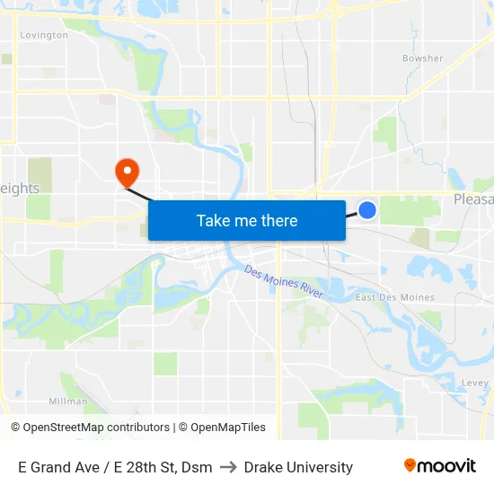 E Grand Ave / E 28th St, Dsm to Drake University map