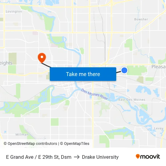 E Grand Ave / E 29th St, Dsm to Drake University map