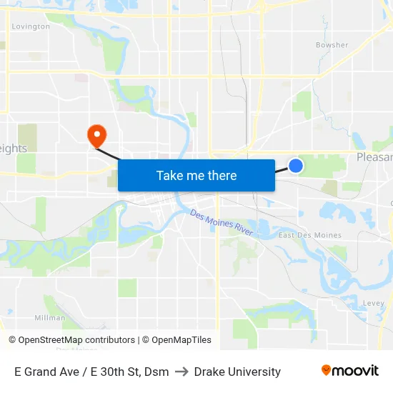 E Grand Ave / E 30th St, Dsm to Drake University map