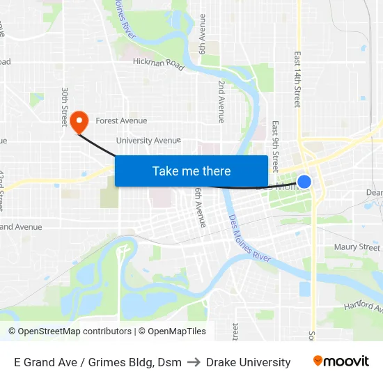 E Grand Ave / Grimes Bldg, Dsm to Drake University map