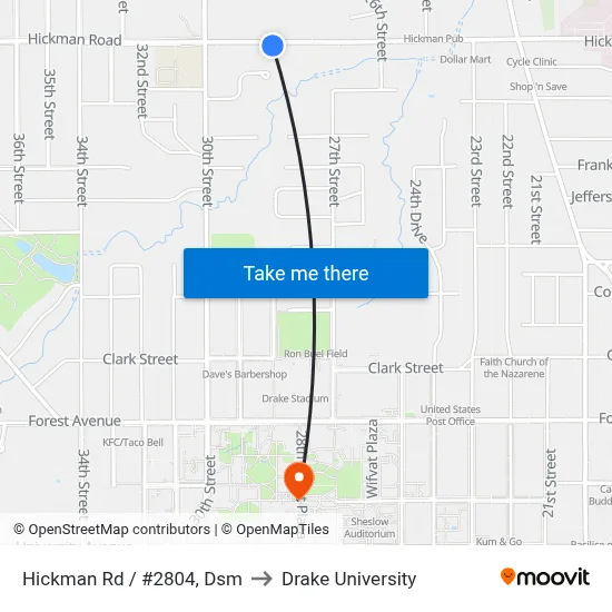Hickman Rd / #2804, Dsm to Drake University map
