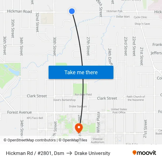 Hickman Rd / #2801, Dsm to Drake University map