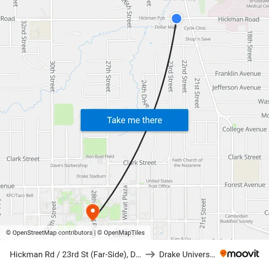 Hickman Rd / 23rd St (Far-Side), Dsm to Drake University map