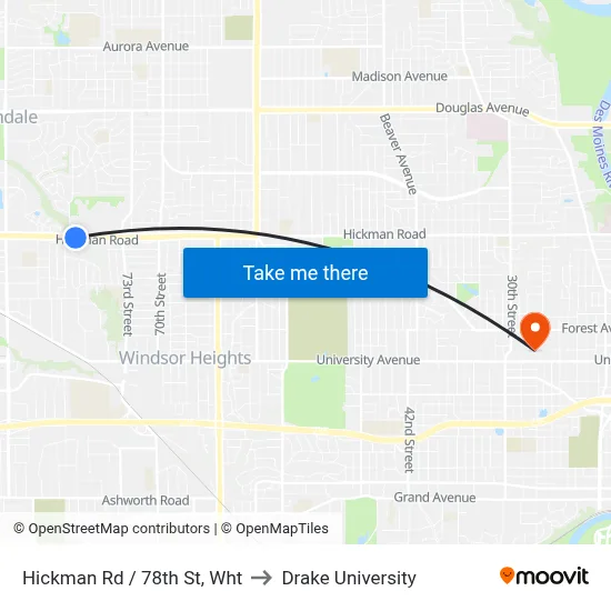 Hickman Rd / 78th St, Wht to Drake University map