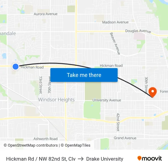 Hickman Rd / NW 82nd St, Clv to Drake University map