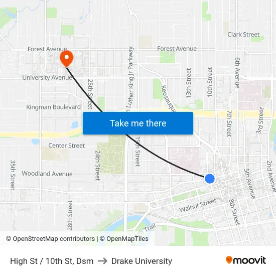 High St / 10th St, Dsm to Drake University map