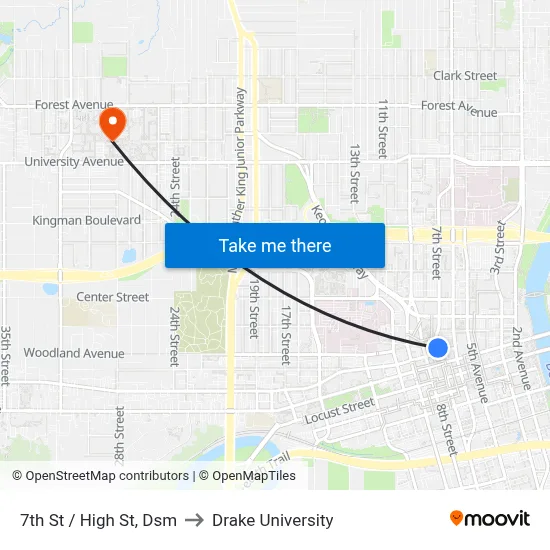 7th St / High St, Dsm to Drake University map