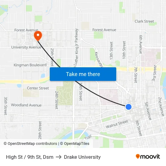 High St / 9th St, Dsm to Drake University map
