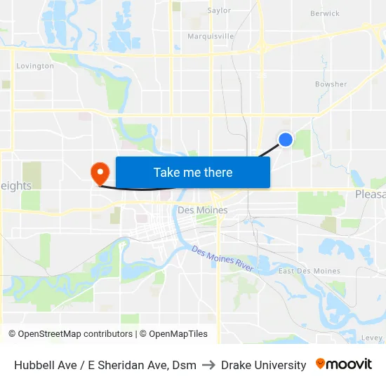 Hubbell Ave / E Sheridan Ave, Dsm to Drake University map