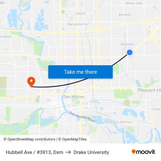Hubbell Ave / #3913, Dsm to Drake University map