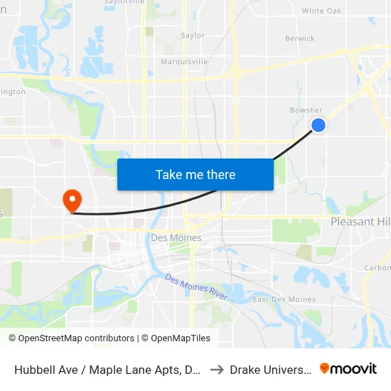 Hubbell Ave / Maple Lane Apts, Dsm to Drake University map