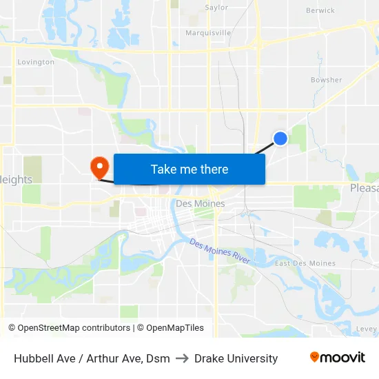 Hubbell Ave / Arthur Ave, Dsm to Drake University map