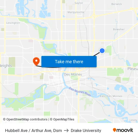 Hubbell Ave / Arthur Ave, Dsm to Drake University map