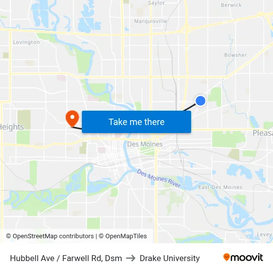 Hubbell Ave / Farwell Rd, Dsm to Drake University map