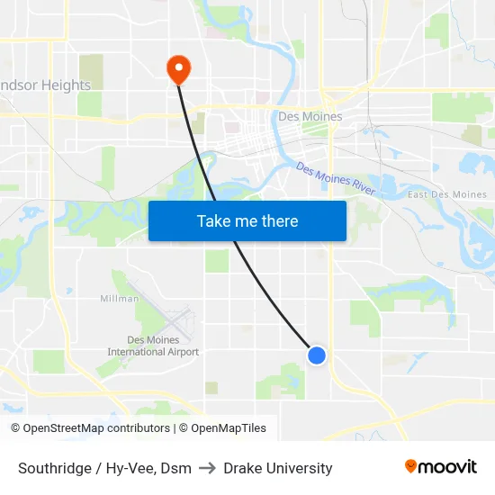 Southridge / Hy-Vee, Dsm to Drake University map
