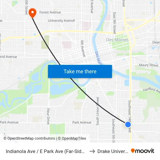 Indianola Ave / E Park Ave (Far-Side), Dsm to Drake University map