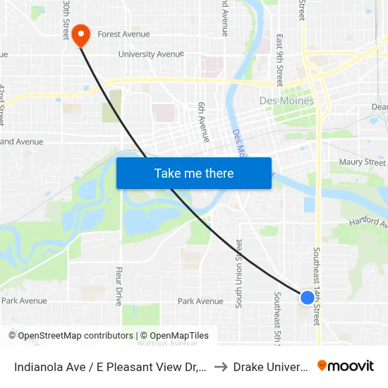 Indianola Ave / E Pleasant View Dr, Dsm to Drake University map