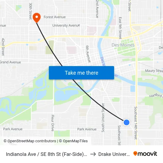 Indianola Ave / SE 8th St (Far-Side), Dsm to Drake University map