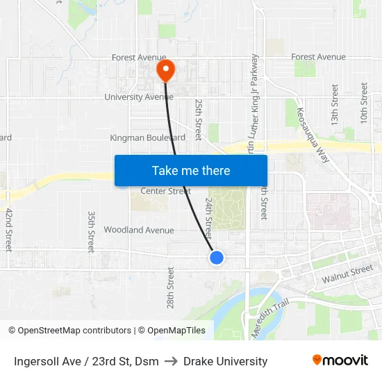 Ingersoll Ave / 23rd St, Dsm to Drake University map