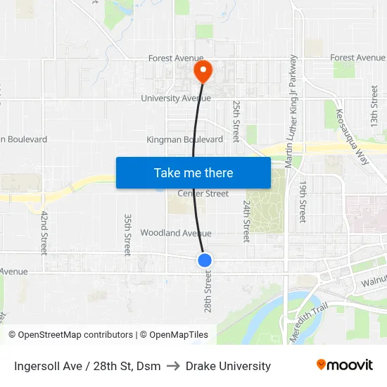 Ingersoll Ave / 28th St, Dsm to Drake University map