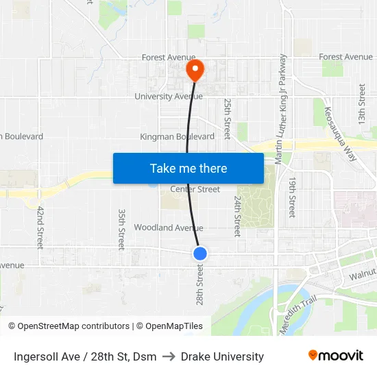Ingersoll Ave / 28th St, Dsm to Drake University map