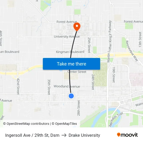 Ingersoll Ave / 29th St, Dsm to Drake University map