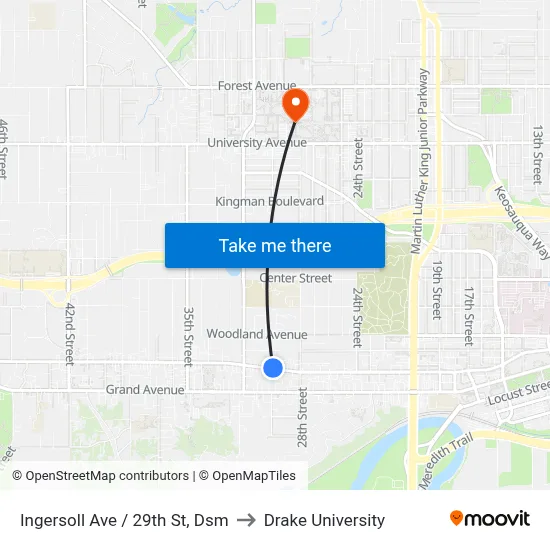 Ingersoll Ave / 29th St, Dsm to Drake University map
