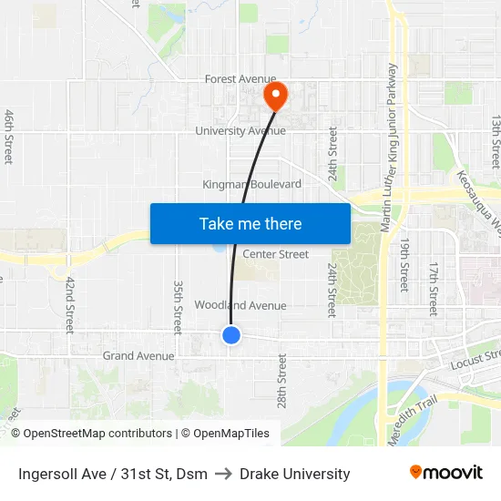 Ingersoll Ave / 31st St, Dsm to Drake University map