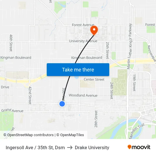 Ingersoll Ave / 35th St, Dsm to Drake University map