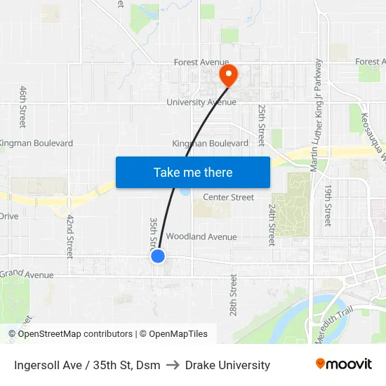 Ingersoll Ave / 35th St, Dsm to Drake University map