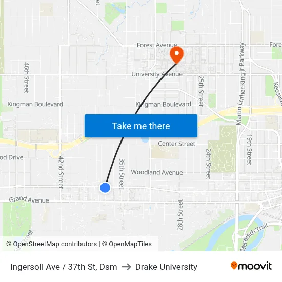 Ingersoll Ave / 37th St, Dsm to Drake University map