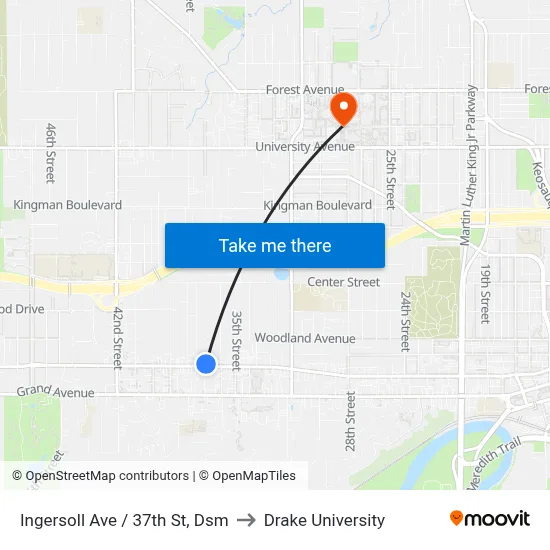 Ingersoll Ave / 37th St, Dsm to Drake University map