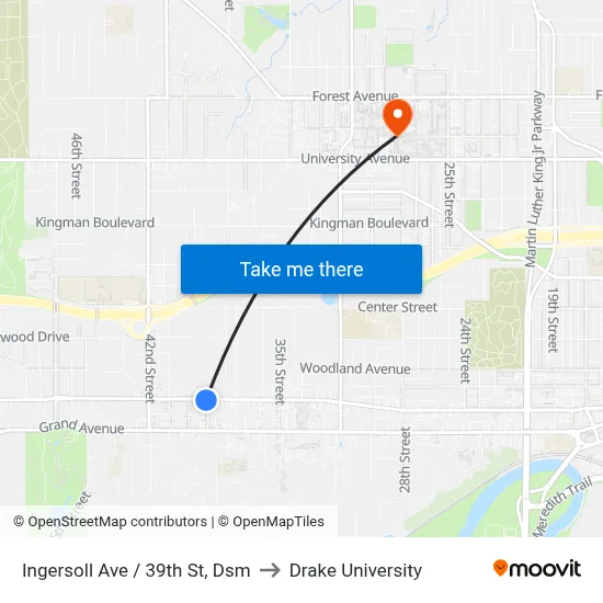 Ingersoll Ave / 39th St, Dsm to Drake University map