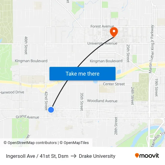 Ingersoll Ave / 41st St, Dsm to Drake University map