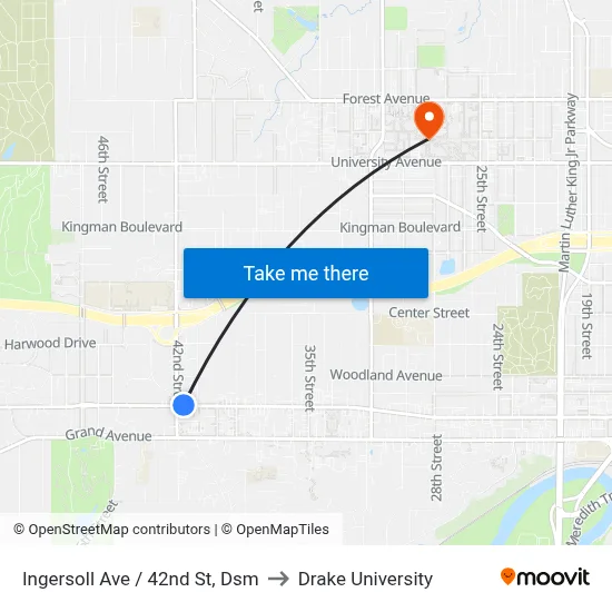 Ingersoll Ave / 42nd St, Dsm to Drake University map