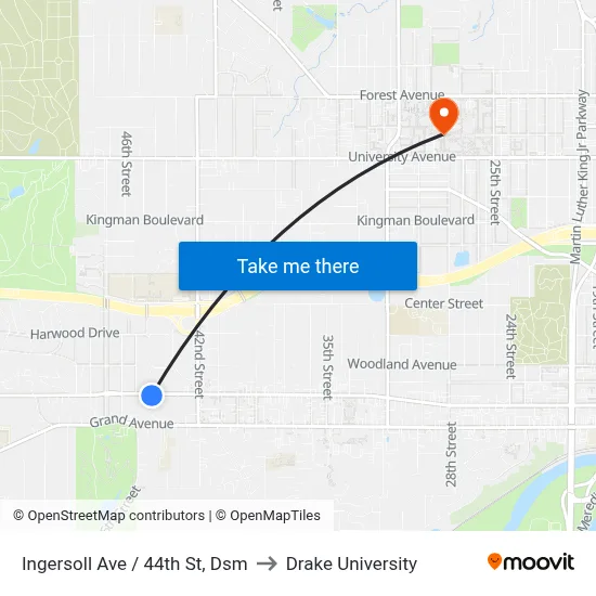Ingersoll Ave / 44th St, Dsm to Drake University map