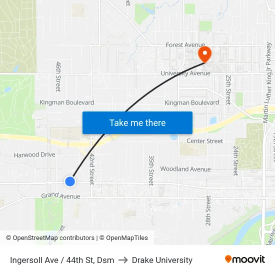 Ingersoll Ave / 44th St, Dsm to Drake University map