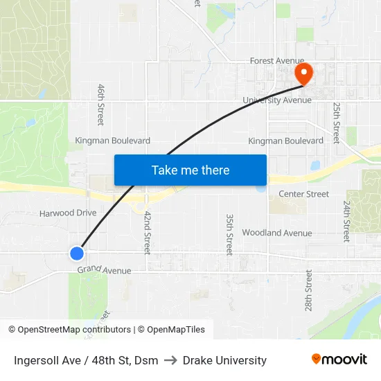 Ingersoll Ave / 48th St, Dsm to Drake University map