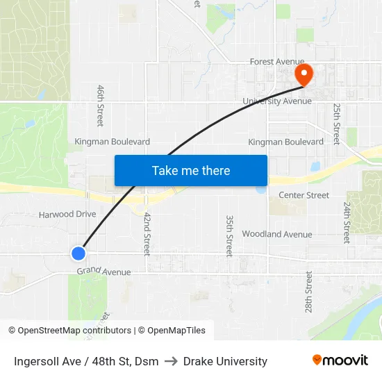 Ingersoll Ave / 48th St, Dsm to Drake University map