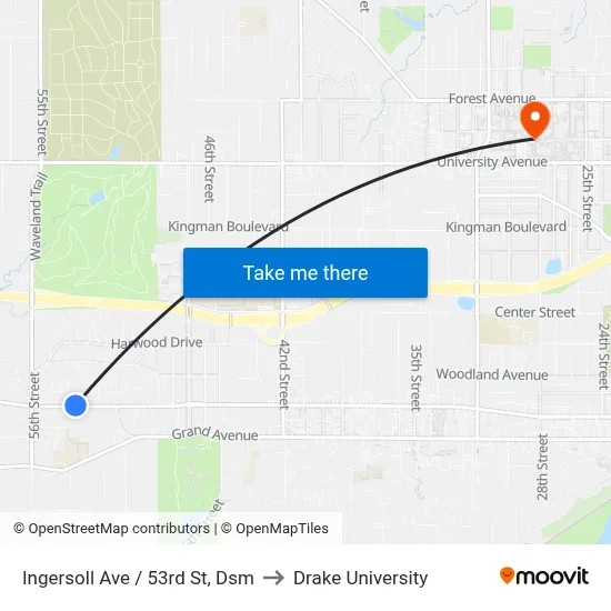 Ingersoll Ave / 53rd St, Dsm to Drake University map