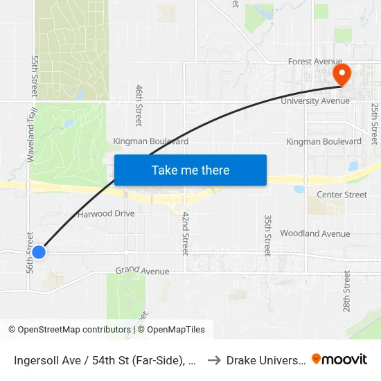 Ingersoll Ave / 54th St (Far-Side), Dsm to Drake University map