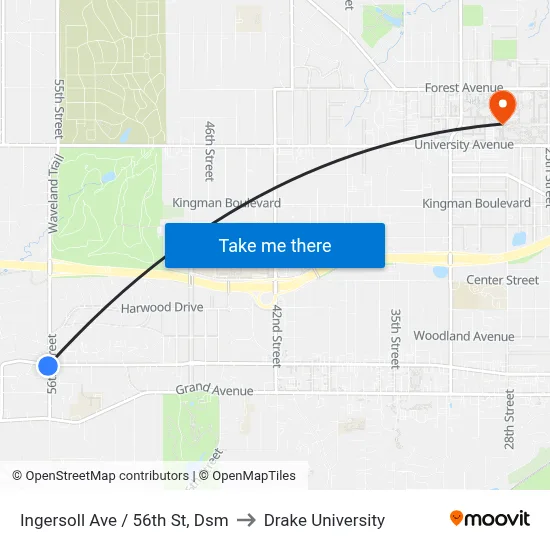 Ingersoll Ave / 56th St, Dsm to Drake University map