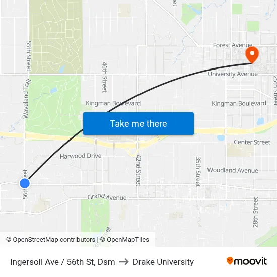 Ingersoll Ave / 56th St, Dsm to Drake University map